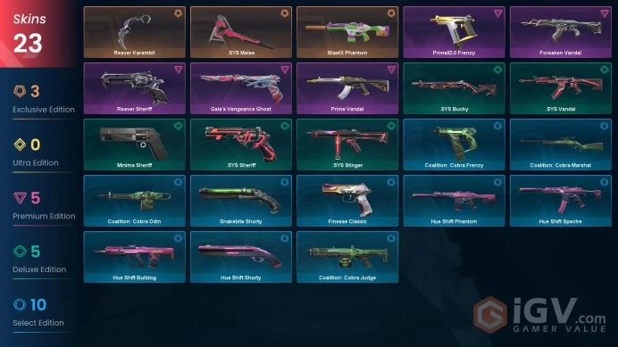 EU Full Access | 23 Skins Reaver Karambit+Forsaken Vandal+BlastX Phantom+Prime Vandal+Reaver Sheriff+Gaia's Vengeance Ghost+more