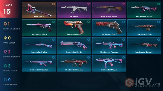 EU Full Access | 15 Skins Heart Splitter + Ion Vandal + Black.Market Vandal + Heartseeker Phantom + Heartbreaker Bulldog + more
