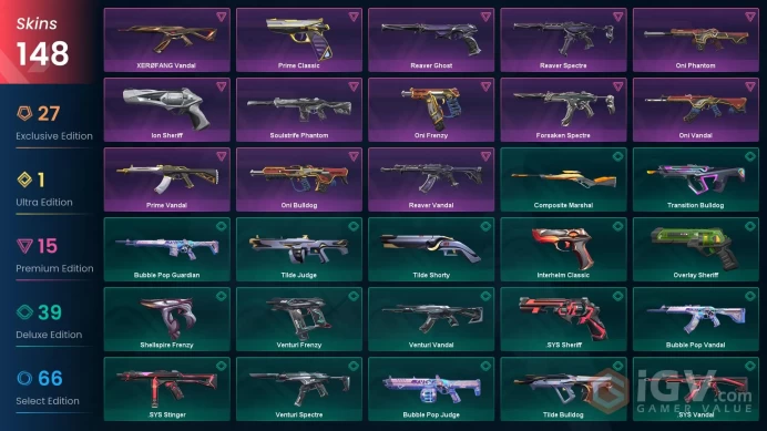 VALORANT EU WEST SERVER 148 SKİNS(+14 KNİFE, İGNİTA FAN , KURONAMİ NO YAİBA, CHAMPİONS 2023 VANDAL )AUTO DELIVERY FULL ACCESS-LIFETIME WARRANT