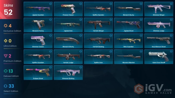 EU Full Access | 52 Skins K/TAC Blade+Prime Vandal+ChronoVoid Phantom+Ion Vandal+Task Force 809 Knife+Artisan Foil+much more