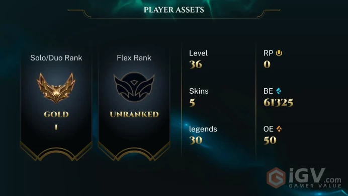EUW / S16 GOLD I / UNVERIFIED EMAIL / 61K BE / 30 CHAMPS / 5 SKINS / 2/5 PLACEMENTS / 0W/2L / HONOR 4 / 5 MIN. 24/7 DELIVERY #LG1360265ELES14