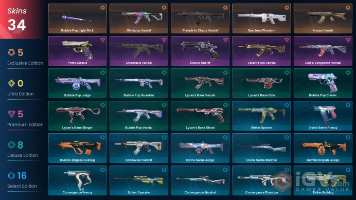 NA | 34 Skins | Platinum | 2 Battle passes | Araxys Vandal | Glitchpop Vandal | Gaia's Vengeance Vandal | Level 77 | 