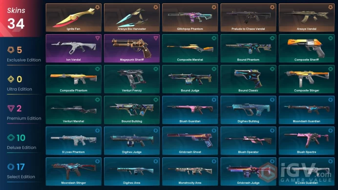 NA | 34 Skins | Platinum | Level 54 | Ignite Fan | Araxys Vandal | Glitchpop Phantom | Magepunk Sheriff | 3 Battlepasses | 