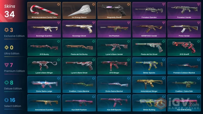 NA | 34 Skins | Ascendant 2 | Winterwunderland Candy Cane | Singularity Sheriff | Oni Phantom | 3 Battlepasses Purchase |