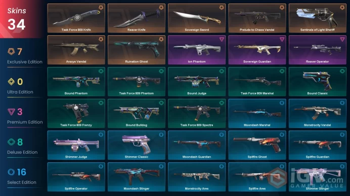 NA | 34 Skins | Reaver Bundle | Sovereign Bundle | Silver 2 | Prelude to Chaos Vandal | Araxys Vandal | Battlepasses 2 | Buddies 71 |