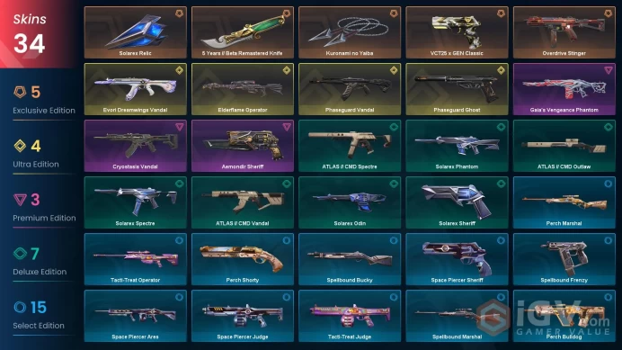 NA | 34 Skins | Phaseguard Vandal | Evori Dreamwings Vandal | Elderflame Operator | Kuronami no Yaiba | 2 Battlepasses |