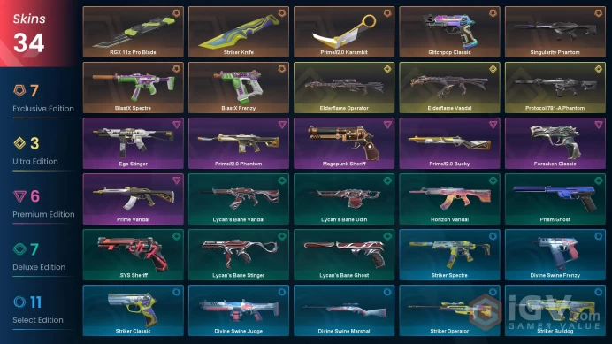 NA | 34 Skins | Prime//2.0 Bundle | Silver 2 | RGX 11z Pro Blade | Elderflame Vandal | BlastX Spectre | Battlepass 2 | Buddies 41 |