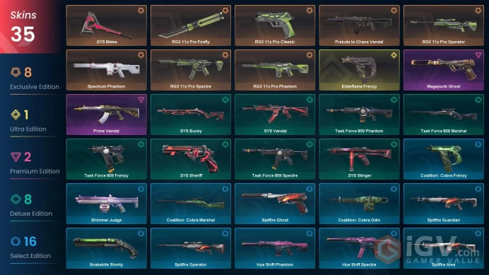 NA | 35 Skins | RGX 11z Pro Bundle | Gold 2 | Spectrum Phantom | Elderflame Frenzy | Prelude to Chaos Vandal | 2 Battlepasses | Buddies 57 | 