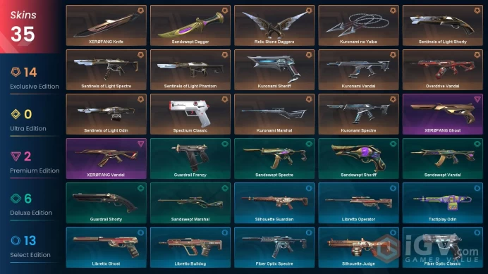 NA | 35 Skins | Kuronami bundle | XERØFANG Bundle | Sentinels of Light Bundle | Silver 3 | Level 32 | Spectrum Classic | 2 Battlepasses | 