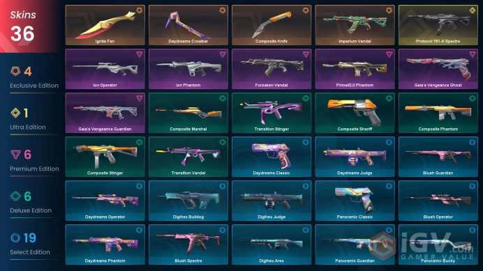 NA | 36 Skins | Gold | Battlepasses 2 | Daydreams Bundle | Ignite Fan | Imperium Vandal | Forsaken Vandal | Level 49 | 