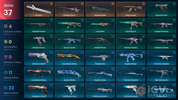 NA | 37 Skins | Bronze | Battlepasses 3 | Araxys Vandal | Waveform | Intergrade Blade | Silvanus Vandal | level 55 | Instant Delivery |