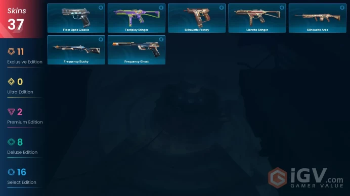NA | 37 Skins | Diamond | Level 44 | VP Value 35725 | Kuronami Bundle | Overdrive Bundle | Recon Phantom |