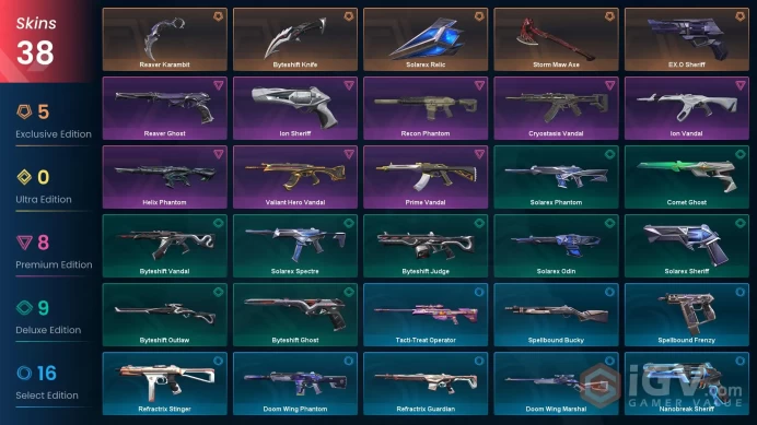 NA | 38 Skins | Gold | 2 Battlepasses | Reaver Karambit | Storm Maw Axe | Valiant Hero Vandal | Ion Vandal | Level 96 |