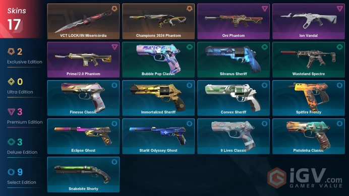 [KOREA] 17 Skins | 1 Knife | Full Acces | VCT LOCK//IN Misericórdia / Champions 2024 Phantom / Ion Vandal / Oni Phantom |
