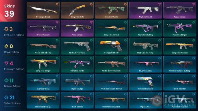 NA | 39 Skins | Platinum | 3 Battle passes | Sovereign Sword | Reaver Vandal | Imperium Vandal | Level 68 | 