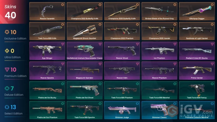 NA | 40 Skins | Platinum | 2 Battlepasses | Champions 2025 Bundle | Champions 2022 Bundle | Reaver Bundle | Glitchpop Dagger |