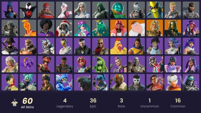 [ALL] 60 skins | Hades | Peter Griffin | Valeria | Zeus | Poseidon | Spider-Man (Miles Morales) | Wastelander Magneto | Gwenpool | War Machine