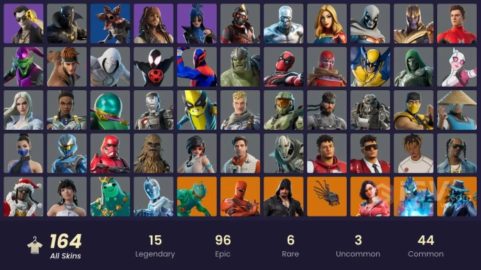 [ALL] 164 skins | Master Chief (Matte Black) | Spectra Knight | Zeus | Hybrid | Rox | Deadeye | Sentinel | Blackheart | Vegeta | Moisty Merman  