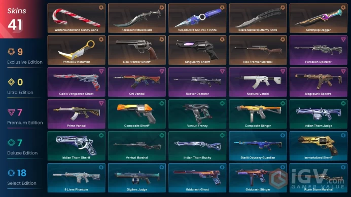 NA | 41 Skins | Diamond | Level 80 | VP Value 43050 | Glitchpop Dagger | BlackMarket Butterfly Knife | Forsaken Ritual Blade |