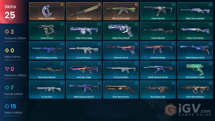 NA | 25 Skins | Platinum | 2 Battlepasses | Recon Balisong | RGX 11z Pro Vandal | Buddies 73 | Level 75 | Full Access | Full Details Below!
