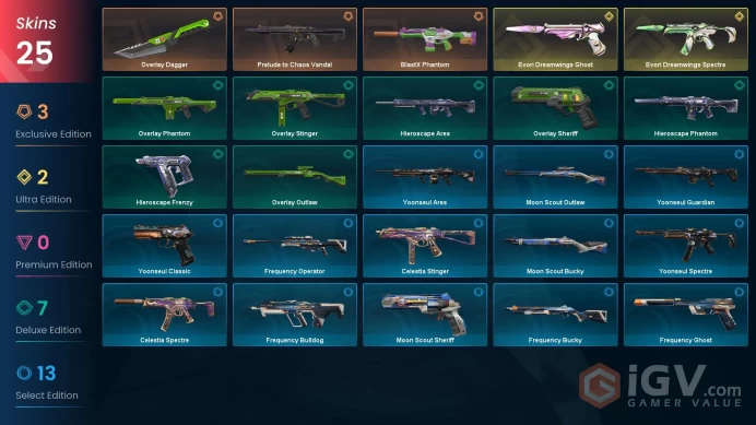 NA | 25 Skins | Silver 2 | Level 54 | Evori Dreamwings Spectre | Prelude to Chaos Vandal | BlastX Spectre | Battlepass 2 | Full Details Below!
