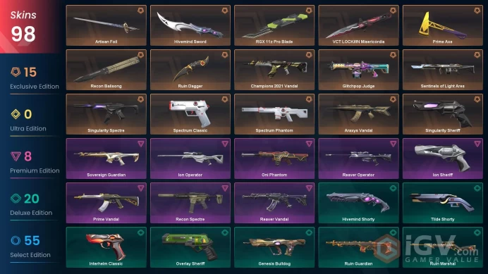 Sea-AP | Champions 2021 Vandal | VCT LOCK//IN Misericordia | Ruin Dagger | Spectrum Phantom | Reaver Operator | 98 Skins | Level 333 | Full Ac