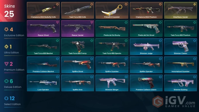 NA | 25 Skins | VP Value 20475 | Champions 2022 Bundle | Prime//2.0 Karambit | Elderflame Vandal | 2 Battlepasses | Full Details Below!