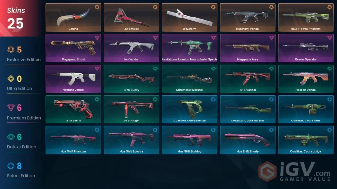 NA | 25 Skins | Battlepasses 1 | Waveform | Catrina | Kuronami Vandal | Agent 16 | Level 118 | Full Access | Full Details Below!