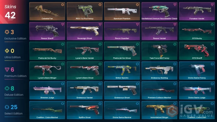 NA | 42 Skins | Gold | Battlepasses 4 | Endeavour Bundle | Celestial Fan | Reaver Vandal | Forsaken Vandal | Level 35 | Full Details Below!