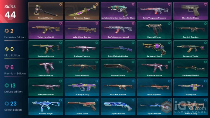 NA | 44 Skins | Platinum | 3 Battlepasses | Valiant Hero Vandal | Gaia's Vengeance Vandal | Level 63 | Full Access | Full Details Below