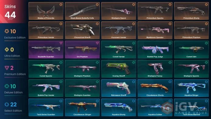NA | 44 Skins | VP Value 30750 | Primordium Bundle | Black.Market Butterfly Knife | Kuronami Vandal | Level 83 | 3 Battlepasses | Full Details 