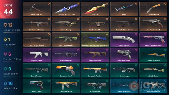 NA | 44 Skins | Neo Frontier Bundle | Silver 3 | Level 76 | Value VP 44375 | Ignite Fan | Araxys Bulldog | Battlepasses 2 | | Full Details Below