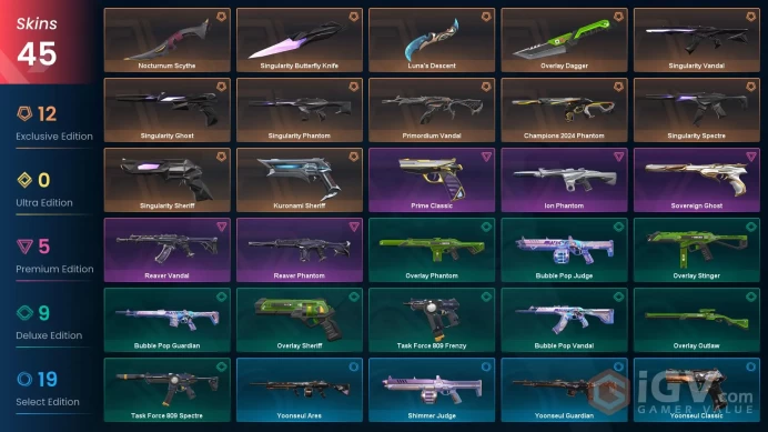 NA | 45 Skins | Diamond | Level 51 | VP Value 43225 | Singularity Bundle | Nocturnum Scythe | Champions 2024 Phantom | Full Access | Full Detail