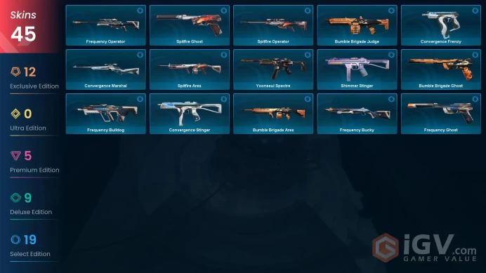 NA | 45 Skins | Diamond | Level 51 | VP Value 43225 | Singularity Bundle | Nocturnum Scythe | Champions 2024 Phantom | Full Access | Full Detail