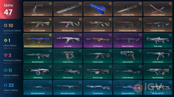 NA | 47 skins | Diamond 1 | Onimaru Kunitsuna | Radiant Entertainment System Phantom | Reaver Karambit | 1 Battlepasses | Full Details Below!