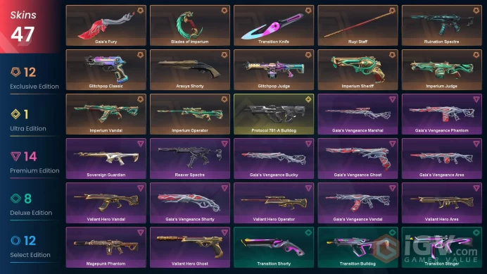 NA | 47 Skins | Ascendant |  Battlepasses 2 | Imperium Bundle | Valiant Hero Bundle | Gaia's Bundle | Full Access | Full Details Below!