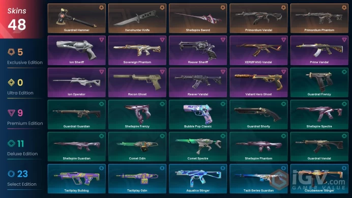 NA | 48 Skins | Diamond | Level 59 | VP Value 26875 | Xenohunter Knife | Primordium Phantom | Primordium Vandal | Full Access | Full Details