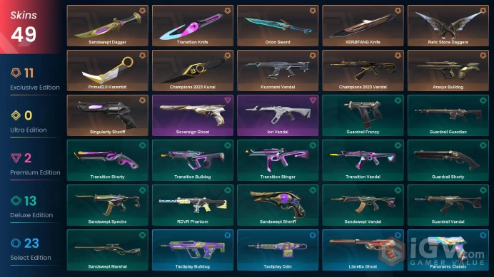 NA | 49 Skins | Champions 2023 Bundle | | Value VP 36100 | XERØFANG Knife | Kuronami Vandal | Battlepasses 3 | Full Details Below!