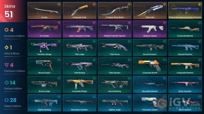NA | 51 Skins | Platinum | VP Value 22325 | Forsaken Ritual Blade | Radiant Entertainment System Phantom | 4 Battlepasses | Full Details Below!
