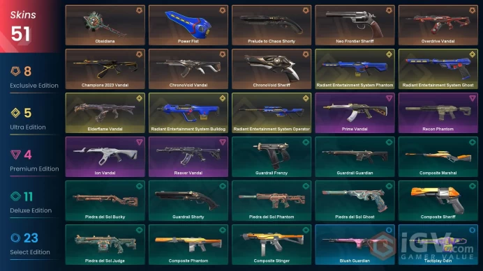 NA | 51 Skins | Ascendant | Battlepasses 3 | Radiant Entertainment System Bundle | Champions 2023 Vandal | Full Access | Full Details Below