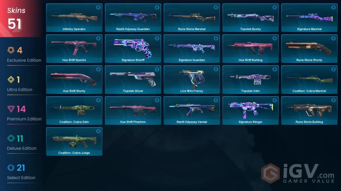NA | 51 Skins| Bronze | Battlepasses 3 | Knife 3 | Elderflame Vandal | Glitchpop Vandal | Prime//2.0 Phantom | level 58 | Full Details Below!