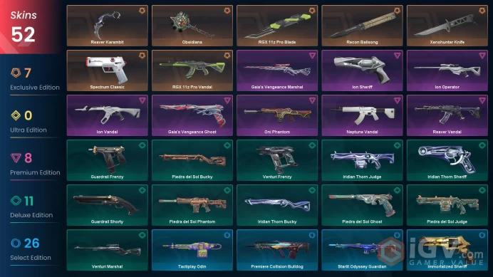 NA | 52 Skins | Platinum | 4 Battlepasses | Knife 4 | RGX 11z Pro Vandal | Neptune Vandal | Reaver Vandal | Level 65 | Full Details Below!
