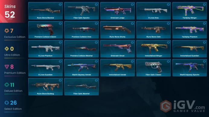 NA | 52 Skins | Platinum | 4 Battlepasses | Knife 4 | RGX 11z Pro Vandal | Neptune Vandal | Reaver Vandal | Level 65 | Full Details Below!