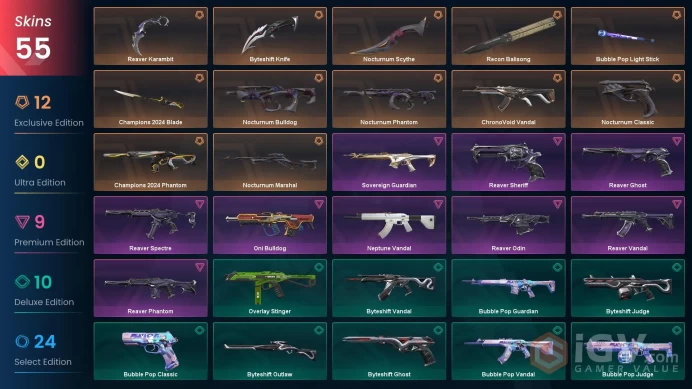 NA | 55 Skins | Ascendant | Battlepasses 3 | Nocturnum Bundle | Champions 2024 Bundle | Reaver Bundle | Level 99 | Full Access | Full Details 