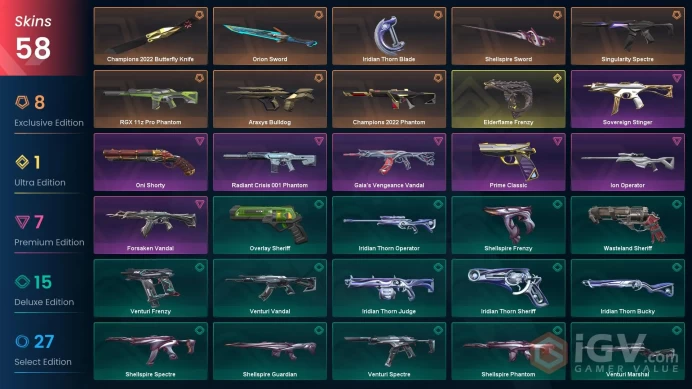 NA | 58 Skins| 3 Battlepasses | Champions 2022 Bundle | Orion Sword | Gaia's Vengeance Vandal | Level 158 | Full Access | Full Details Below!