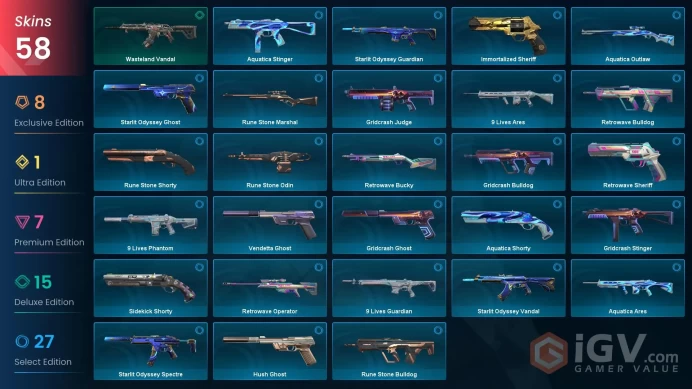 NA | 58 Skins| 3 Battlepasses | Champions 2022 Bundle | Orion Sword | Gaia's Vengeance Vandal | Level 158 | Full Access | Full Details Below!