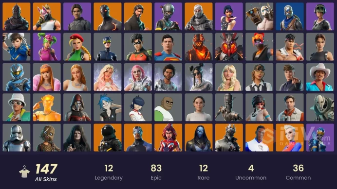 [PC/XBOX] 147 skins | Black Knight | Take The L | Chun-Li | Psycho Bandit |  Lara Croft 2000s | Sparkle Specialist | The Reaper | Royale Knight 