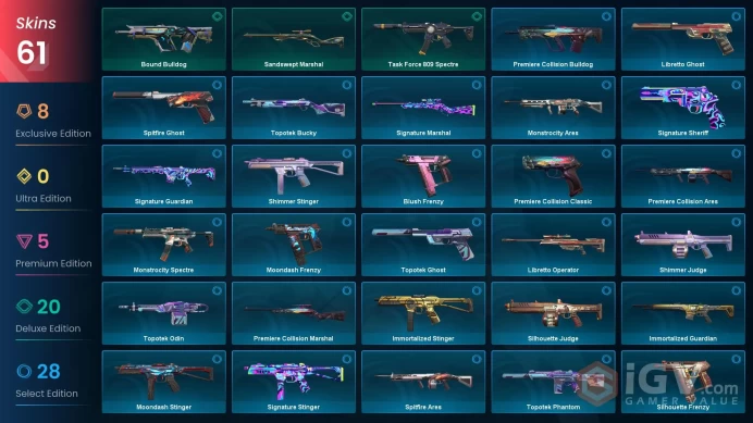 NA | 61 Skins | Diamond | Level 56 | VP Value 36300 | Sovereign Sword | Spectrum Guardian | Spectrum Phantom | Full Access | Full Details Below!