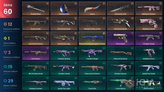 NA | 60 Skins | Gold | 5 Battle passes | ChronoVoid Bundle | Forsaken Vandal | Xenohunter Knife | Arcane Vandal | Level 61 | Full Details Below