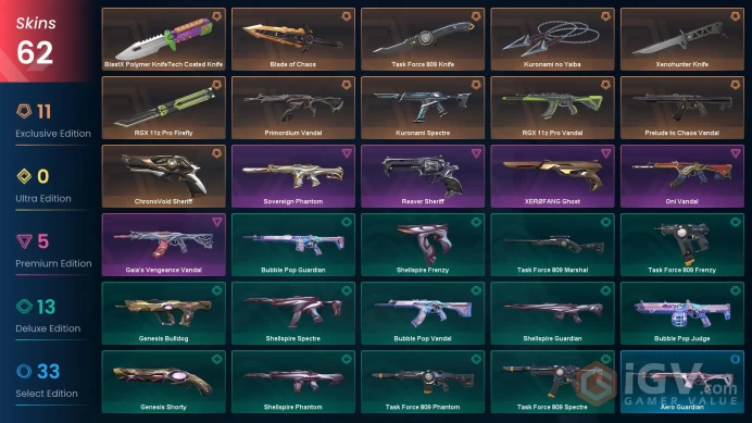 NA | 19 Skins | 6 Knife | Kuronami no Yaiba | Primordium Vandal | Prelude to Chaos Vandal | 5 Battlepasses Full Access | Full Details Below!